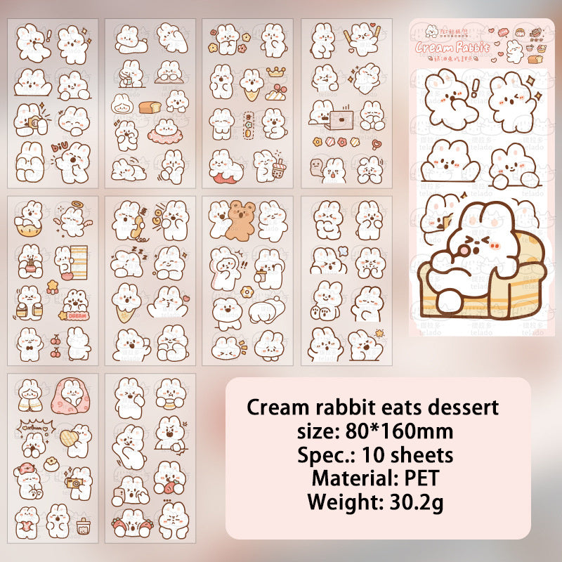 Cute Cream Bear Rabbit Waterproof PET Creative Sticker Package