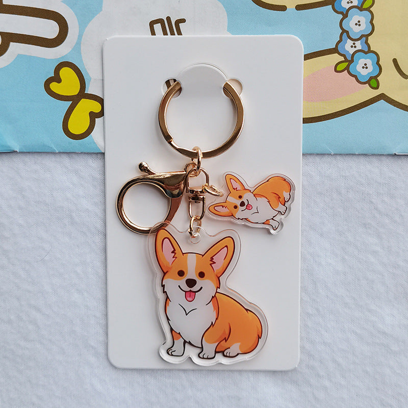 Cute Cartoon Puppy Pet Shiba Inu M Acrylic Transparent Double-sided Keychain