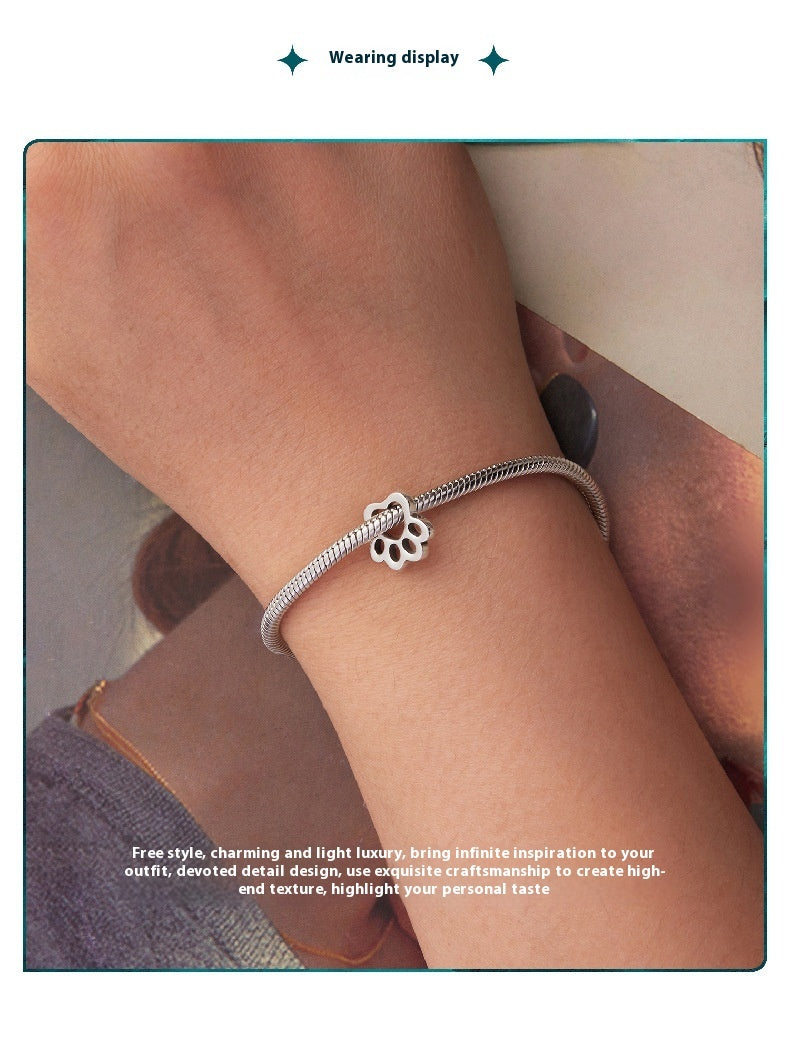 Cute Pet Paw Print S925 Sterling Silver Beads Warm