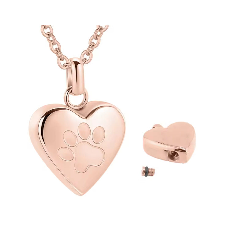 Simple Love Paw Print Titanium Steel Cinerary Casket Necklace Creative Can Be Opened
