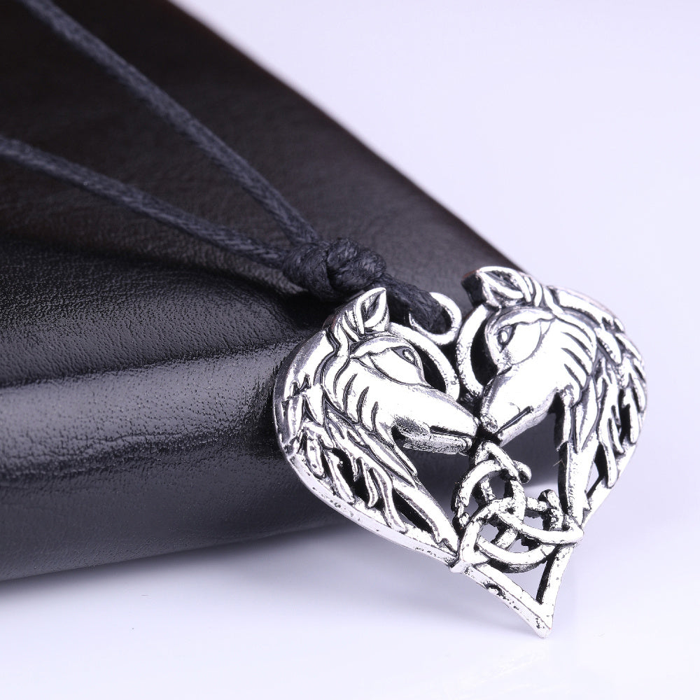 Horse pendant I love you peach heart necklace