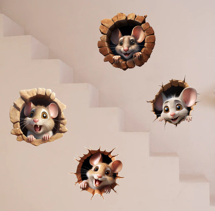 Mouse And Cat Creative Room Decoration Self-adhesive Wall Stickers