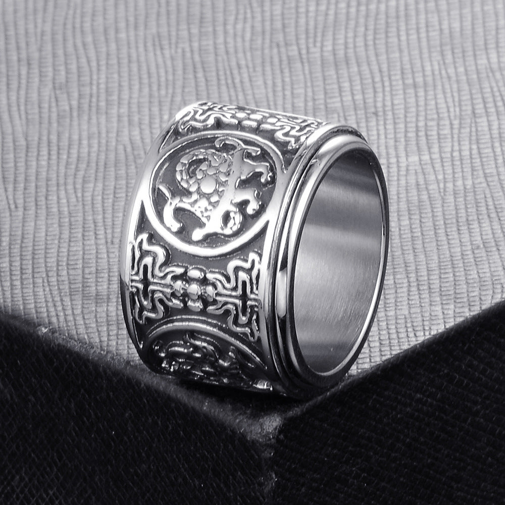 Transshipment Can Rotate The Four Big Beasts Titanium Steel Ring, Personalized Jewelry, Stainless Steel Ring