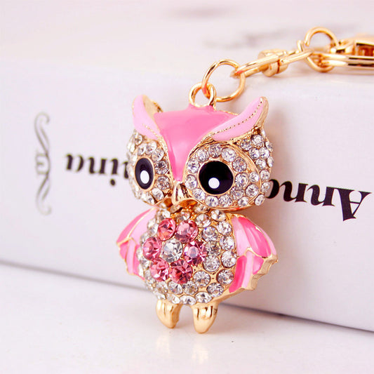 Creative Cartoon Diamond Inlaid Owl Car Keychain Pendant