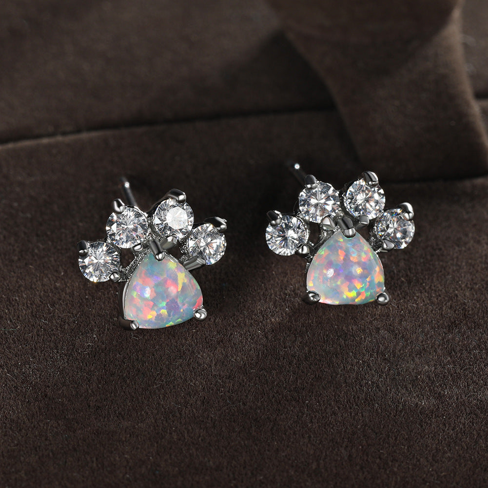Fashion Cat Footprints  Crystal Earrings For Women