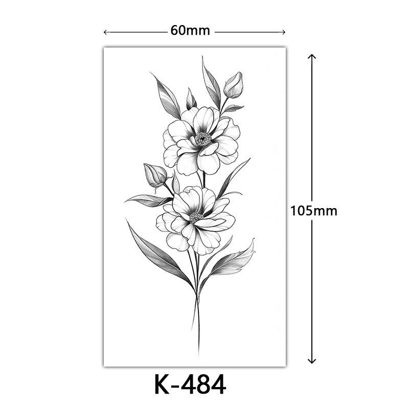 English Letter Flower Butterfly Sketch Line Waterproof Tattoo Sticker