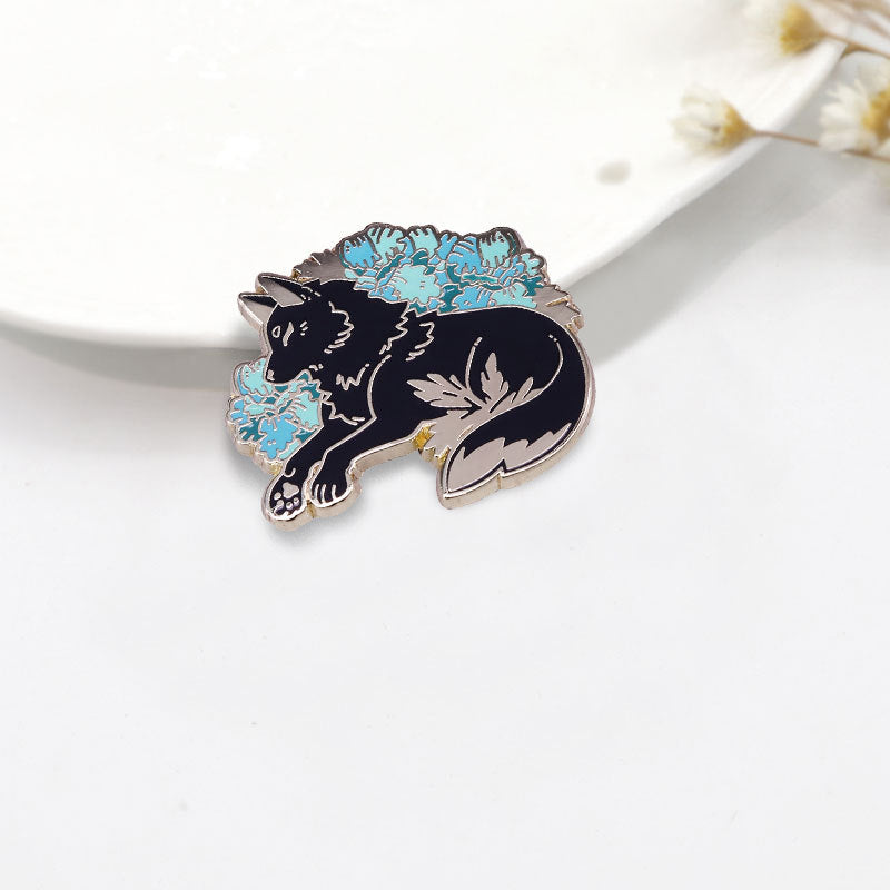 Sacred Animal Fox Fairy Black Brooch