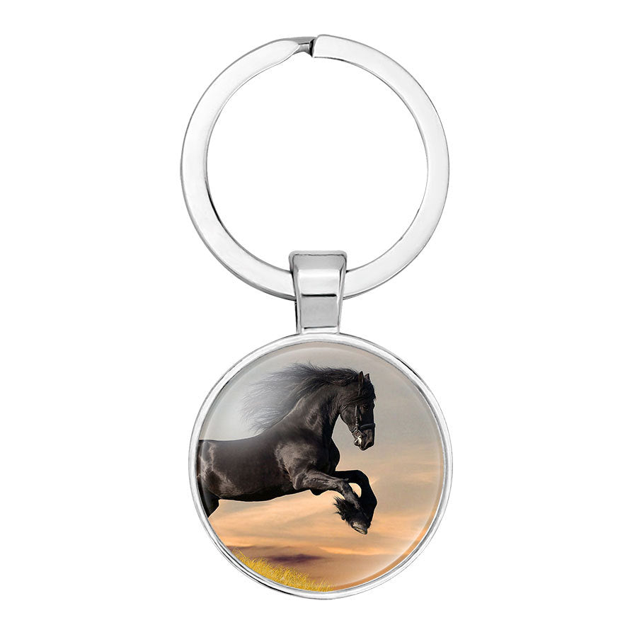Hot Selling Horse Time Gem Glass Keychain