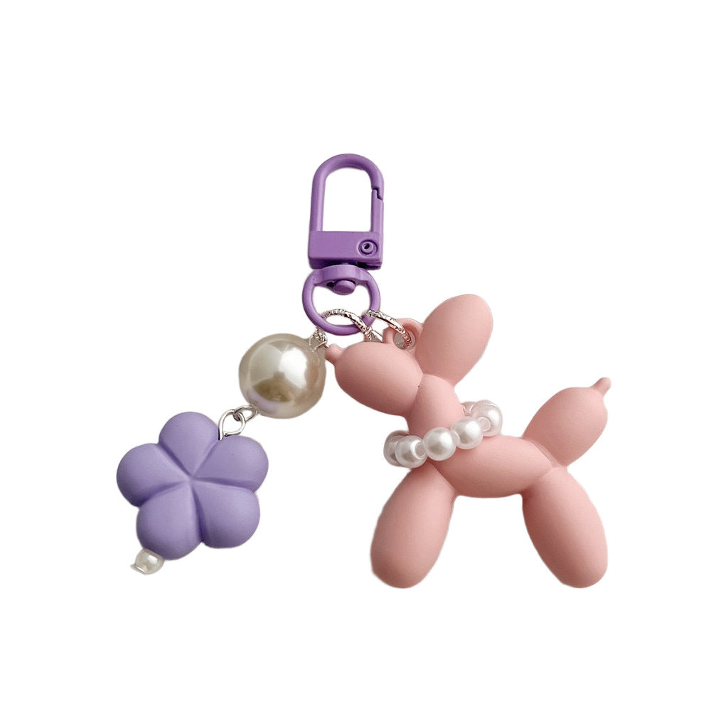 Pearl Balloon Dog Flower Keychain