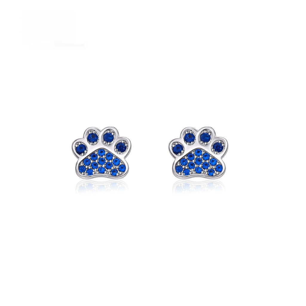 New Simple S925 Silver Blue Diamond Cat's Paw Stud Earrings