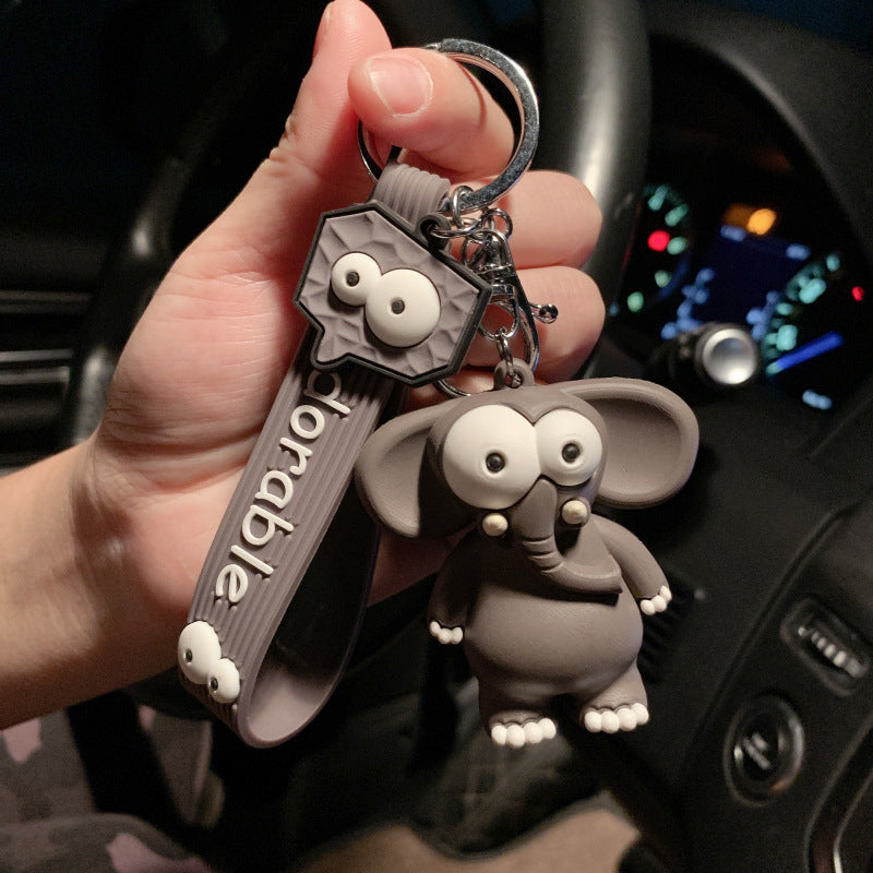 new ugly cute big eye bull keychain cute elephant key chain silicone cartoon animal keyring bag pendant pendant