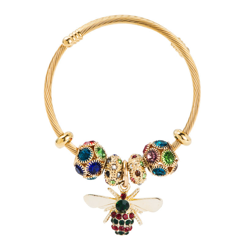 Women's Gold Shiny Diamond Adjustable Bee Bracelet