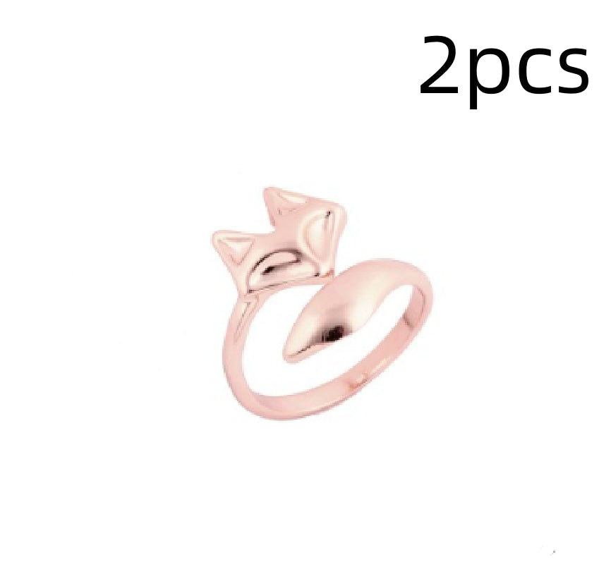 Simple style Korean opening adjustable fox ring copper animal fox small ring