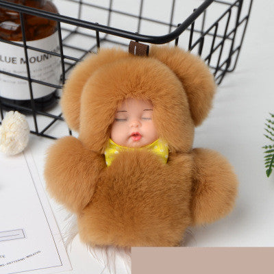 Rex Rabbit Fur Plush Sleep Doll Keychain