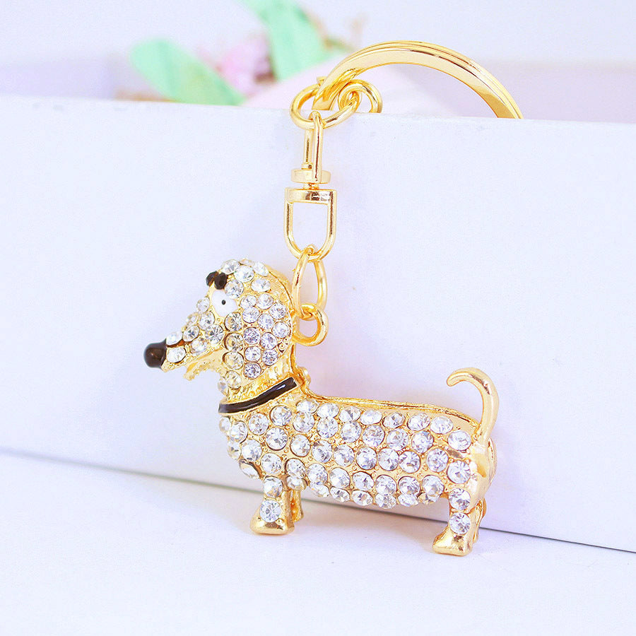 Cute Crystal Dachshund Animal Pet Keychain Key Chain Package Pendant
