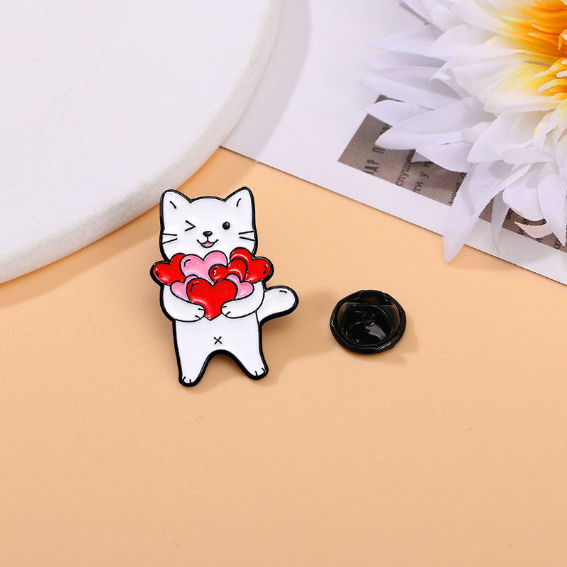 Creative Cartoon Cup Kitty Brooch Cute Love Heart