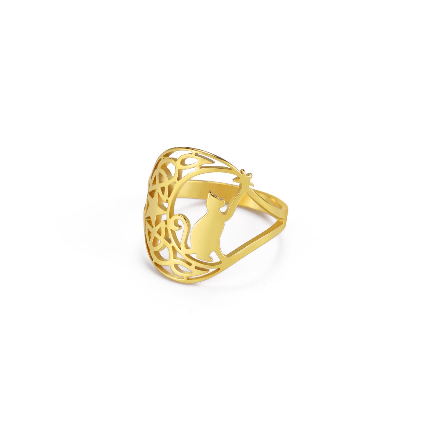 Cute Kitten Star Ring Women's Fashion Animal Stainless Steel Jewelry Knot Ring