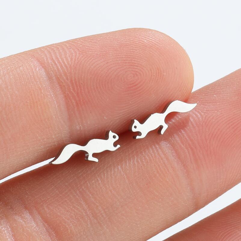Big Tail Fox Running Animal Stud Earrings