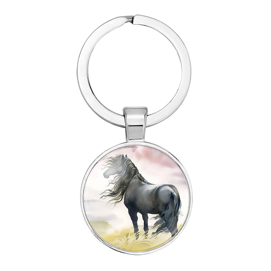 Hot Selling Horse Time Gem Glass Keychain