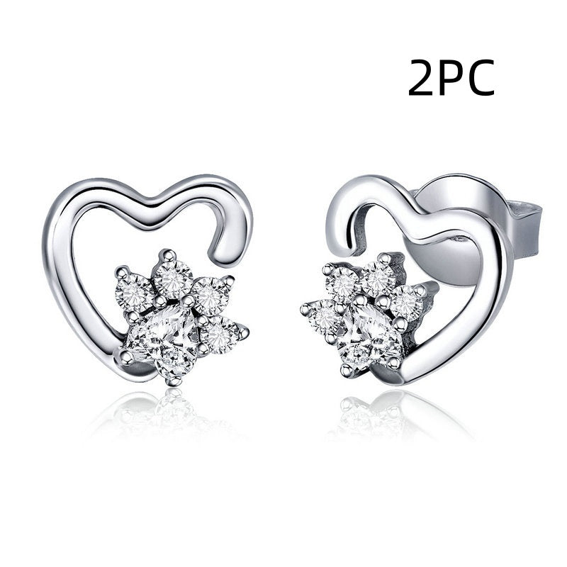 Pet paw print sterling silver stud earrings