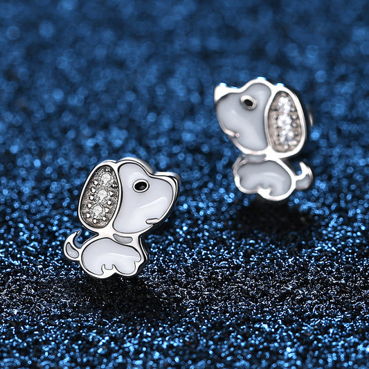 Sterling Silver Dog Vivid Cute Zodiac Small Lucky Soft And Adorable Earrings