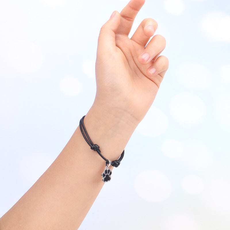 Black And White Dog Paw Print Adjustable Bracelet
