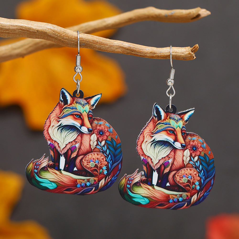 Colorful Fox Cat Horse Parrot Bird Acrylic Earrings For Carnival
