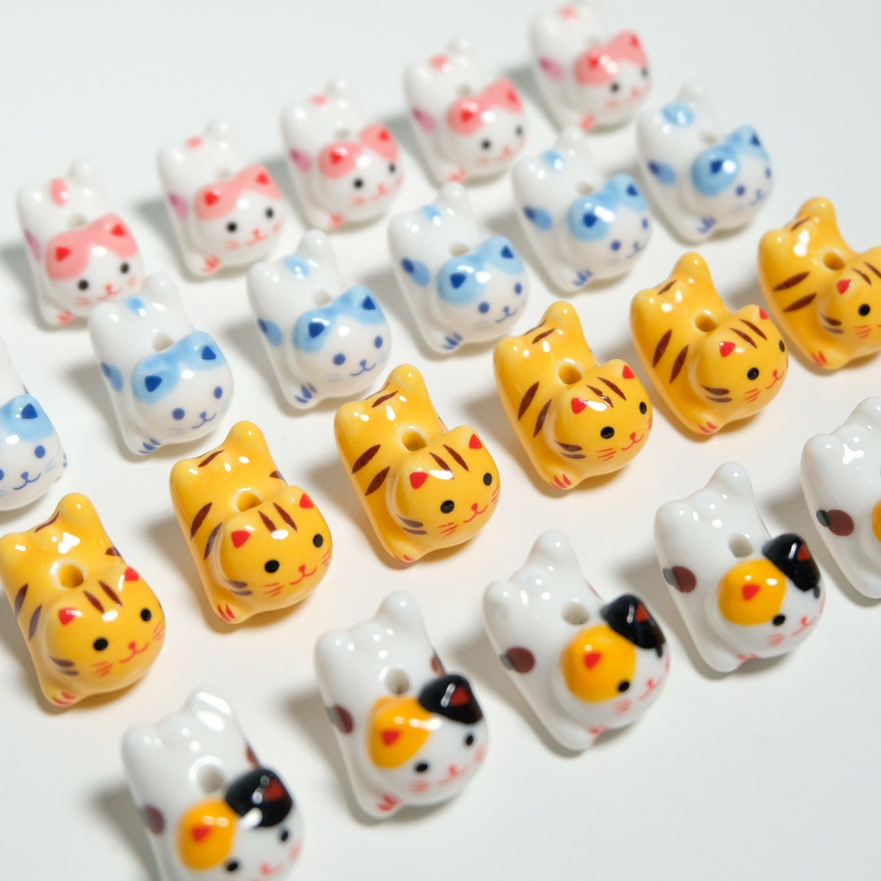 Cute Cat Beaded Wind Chimes Bracelet Necklace Handmade Lying Cute Cute Animal Ceramic Ornament