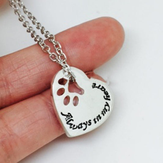 Alley In My Heart Pet Paw Print Love Necklace