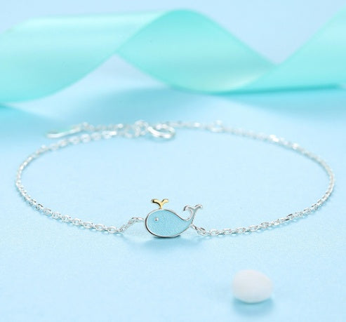 Cute Epoxy Blue Water Spray Small Whale Silver Bracelet Accessories Creative Gift Student Female