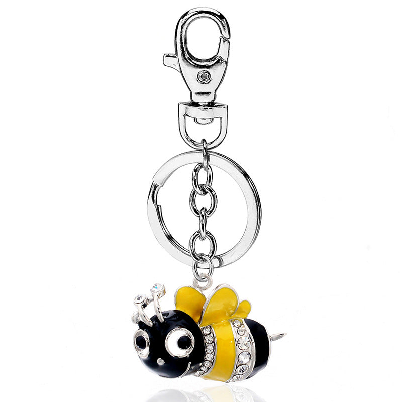 Small Bee Bag Encrusted Diamond Hollow Keychain Environmentally Friendly Alloy