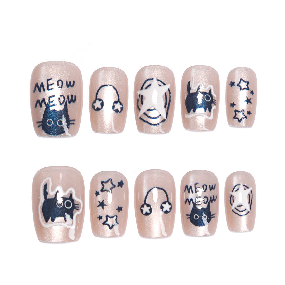 Sweet Nude Cat Eye Wear Armor Cute Cat Nail Sticker