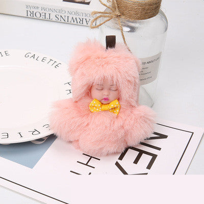 Rex Rabbit Fur Plush Sleep Doll Keychain