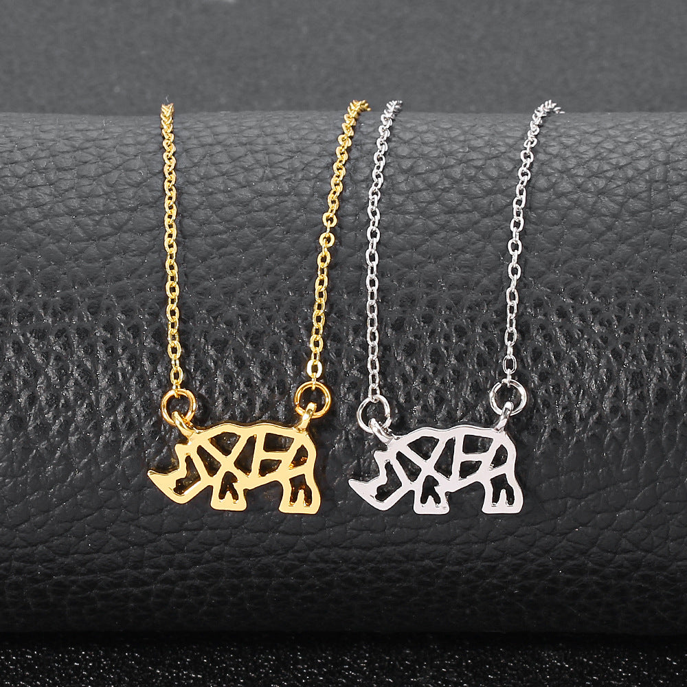 Animal Necklace Rhino Pendant Personality Wild Necklace