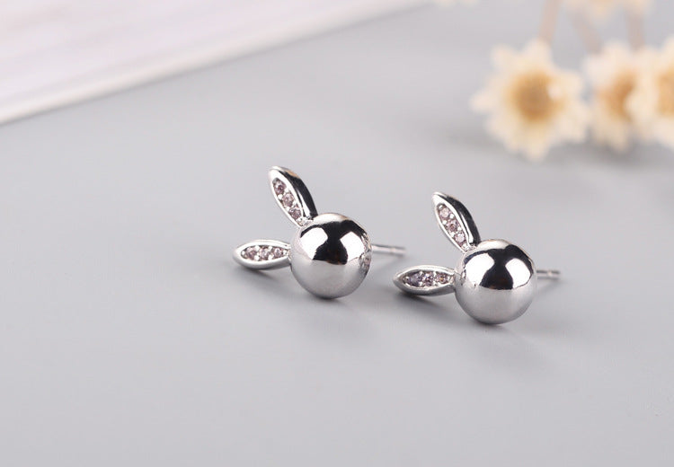 Cute Diamond Ear Animal Rabbit Earrings 925 Sterling