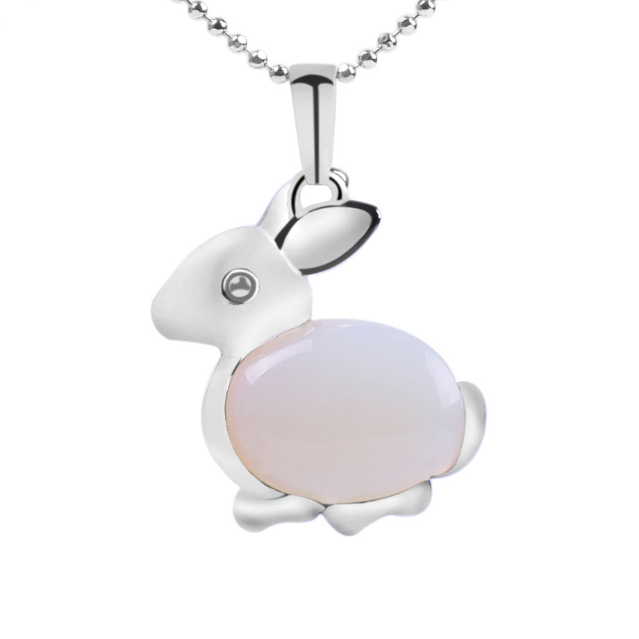 Crystal Jewelry Rabbit Natural Stone Pendant Necklace