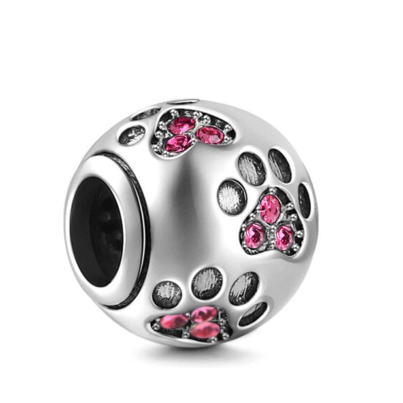 S925 sterling silver paw print diy bracelet accessories