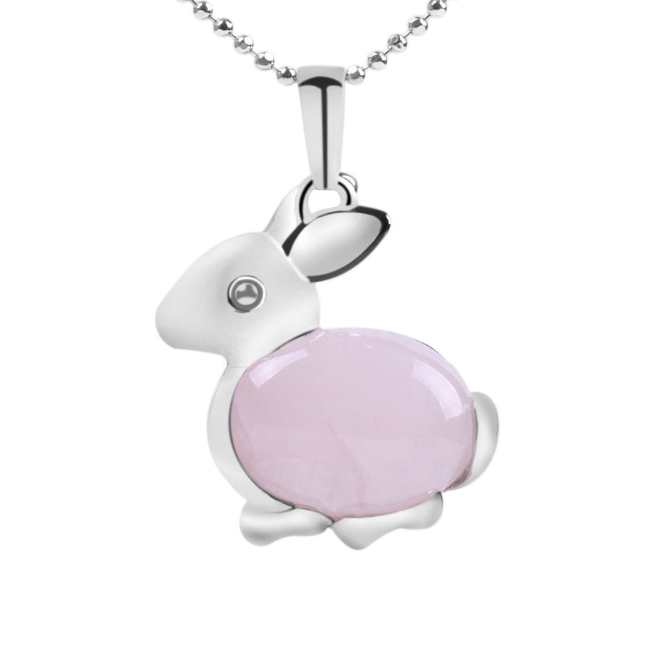 Crystal Jewelry Rabbit Natural Stone Pendant Necklace