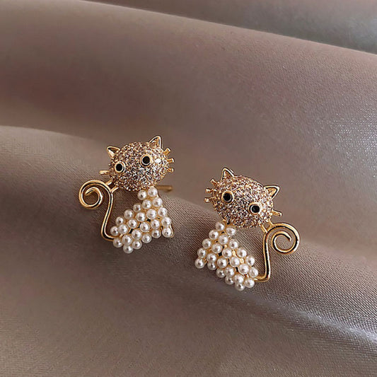 Fashion Bird Owl Pearl  Animal Creative  Gold Ladies Earrings
