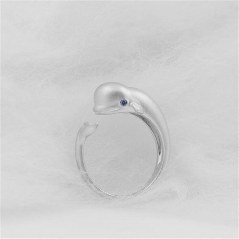 Blue Eye Diamond Fat Head Whale Cute Animal Ring