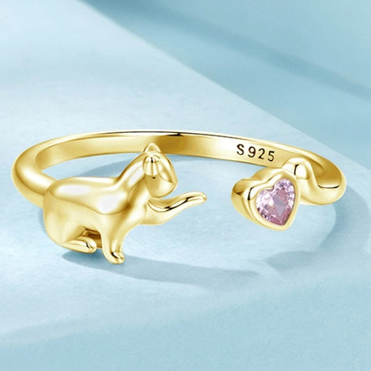 Original Pink Loves And Cats Open Ring Sweet Cute Animal