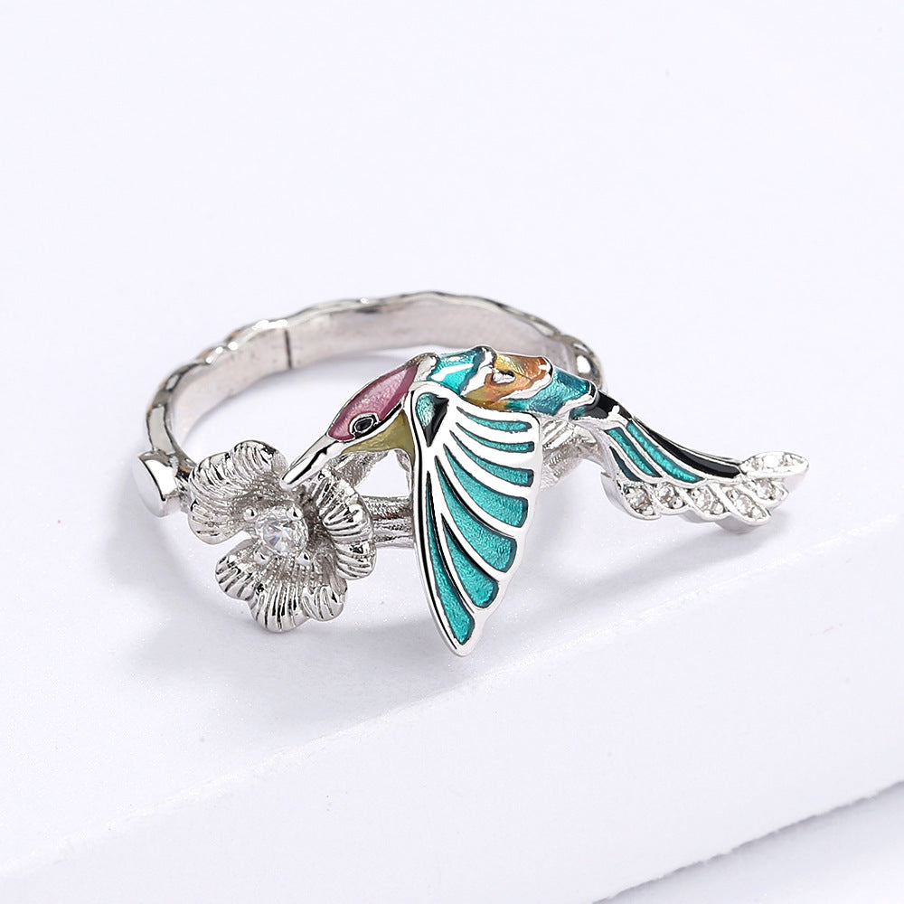 Hummingbird Epoxy Colorful Animal Bird Pastoral Style Female Ring Jewelry