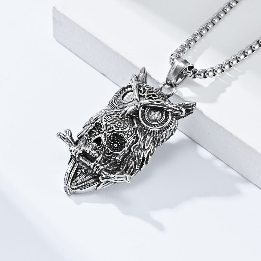 Jewelry Titanium Steel Owl Skull Necklace