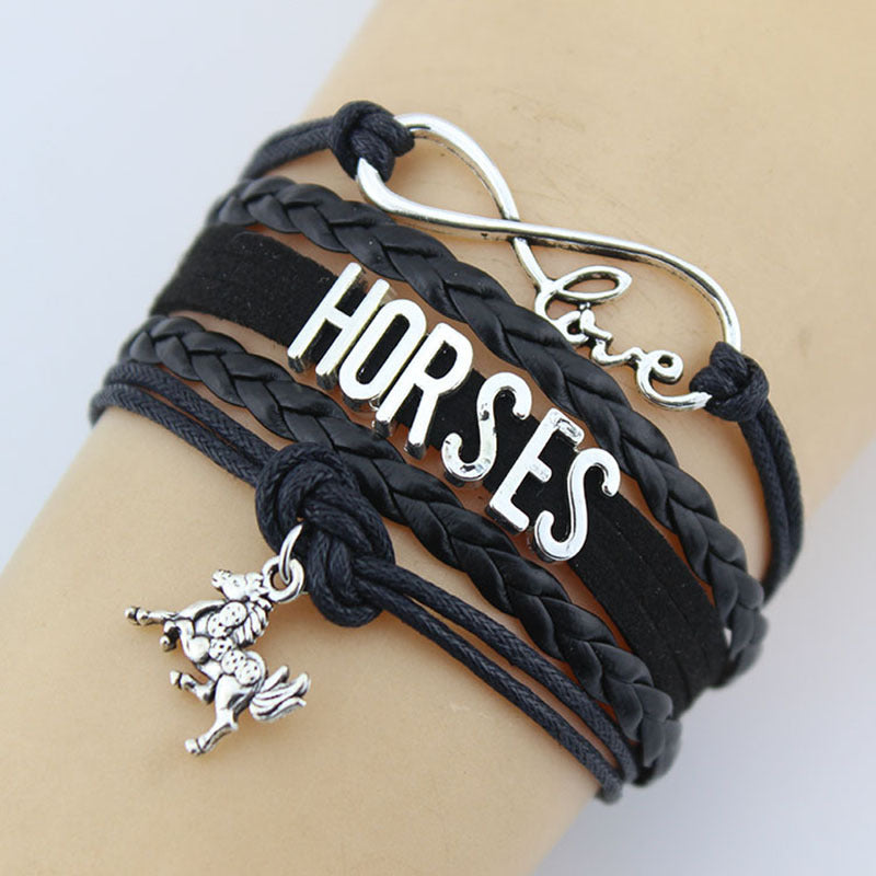 Hand-woven HORSES horse charm braided bracelet