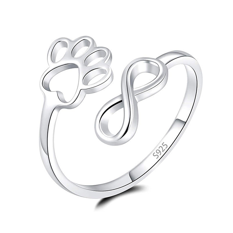 S925 Silver Pet Cat's Paw 8-word Ring