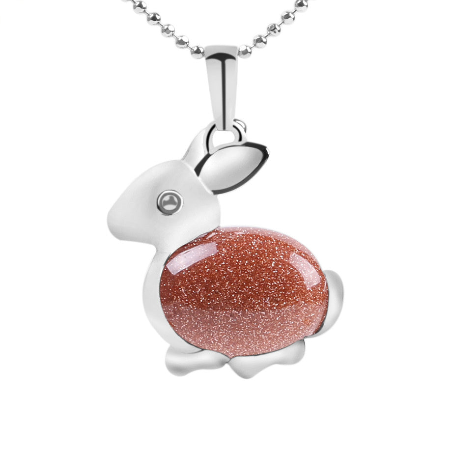 Crystal Jewelry Rabbit Natural Stone Pendant Necklace