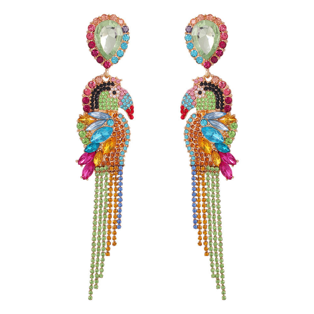 Fancy diamond animal-shaped parrot earrings