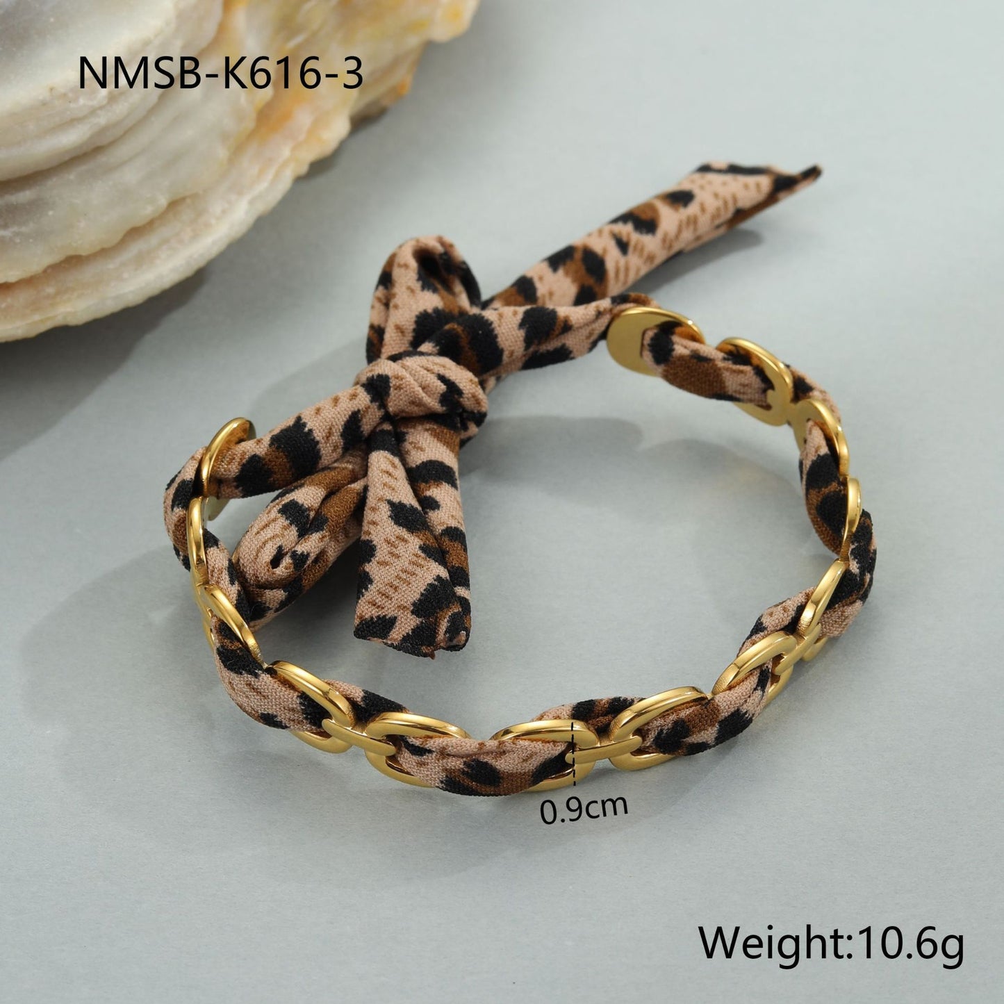 Leopard Ribbon Stainless Steel Bracelet Gold-plated Wide Version