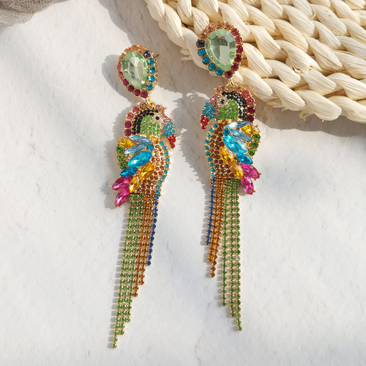Fancy diamond animal-shaped parrot earrings
