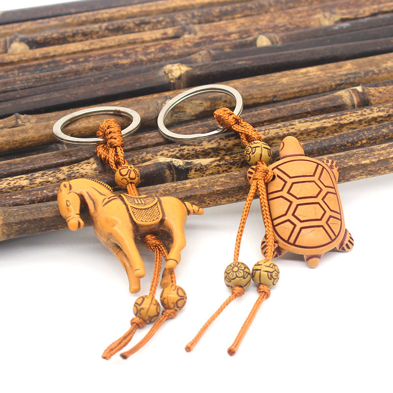 Cartoon Wooden Horse Turtle Elephant Key Chain